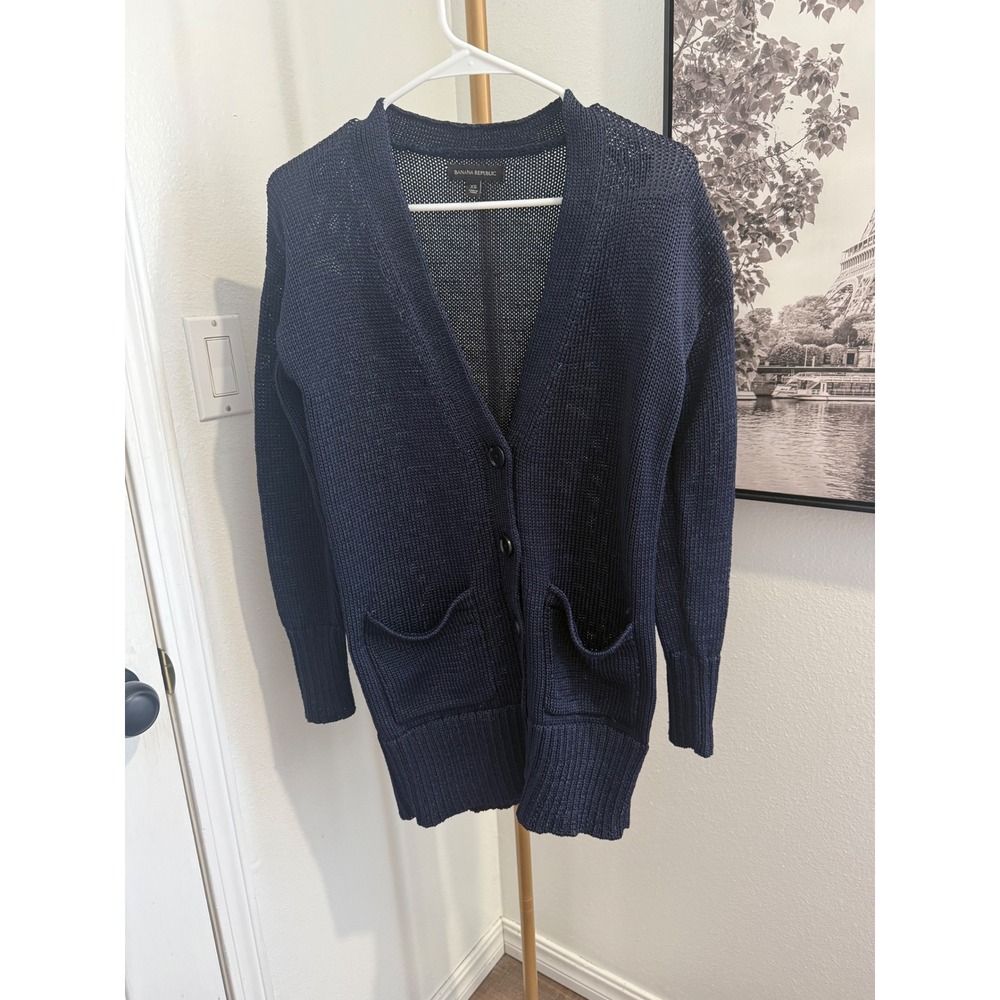 Banana Republic Navy Blue Knit Cardigan Sweater Long Sleeve‎ Pockets XS